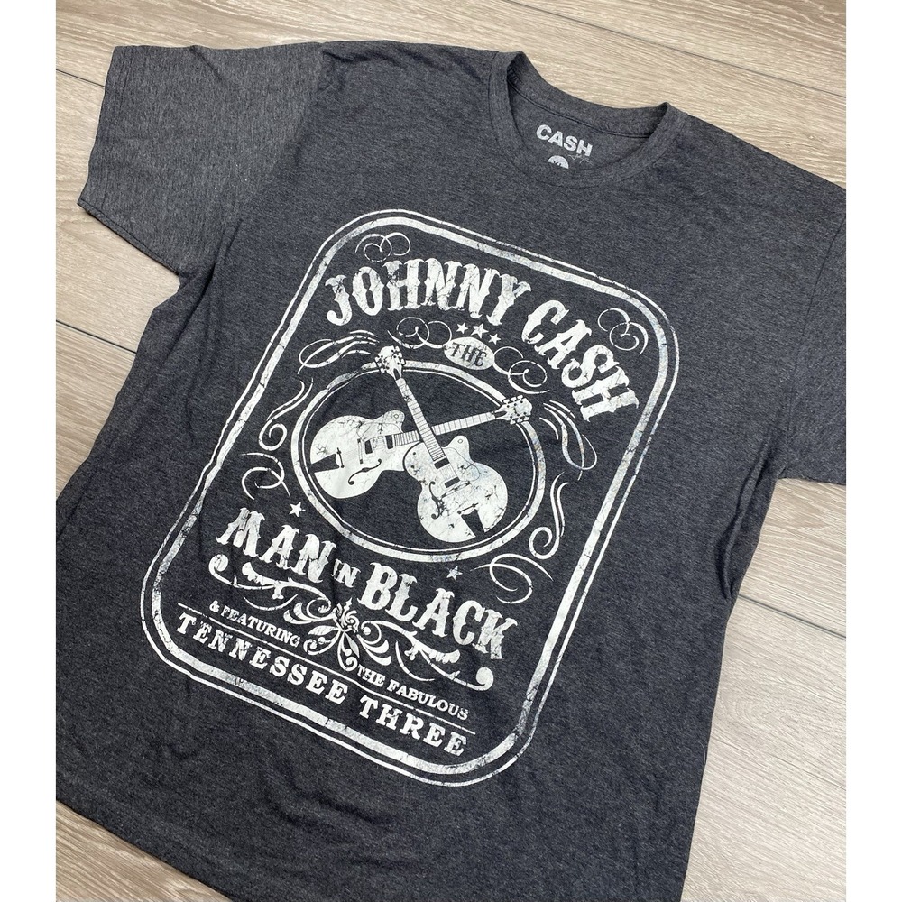Johnny Cash Men's Man In Black Tennesse Three Graphic T‎ Shirt Grey Size XL